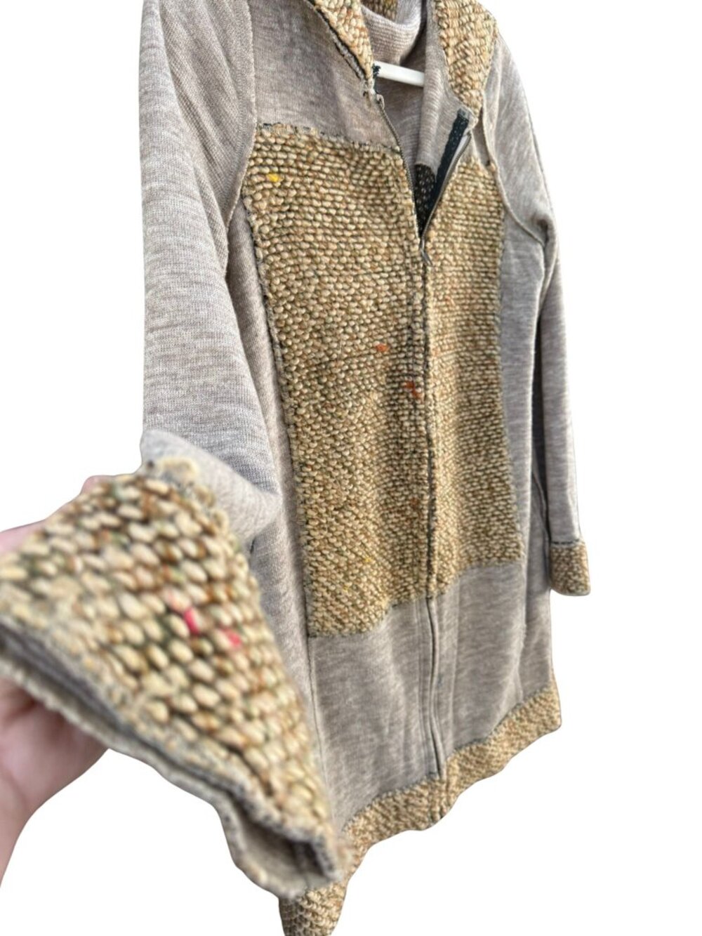 Mystree Mixed Texture Hooded Longline Cardigan Jacket Large - Picture 6 of 9